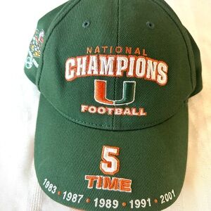 VINTAGE Miami Hurricanes 5-Time National Champions Hat Cap Football NCAA Green
